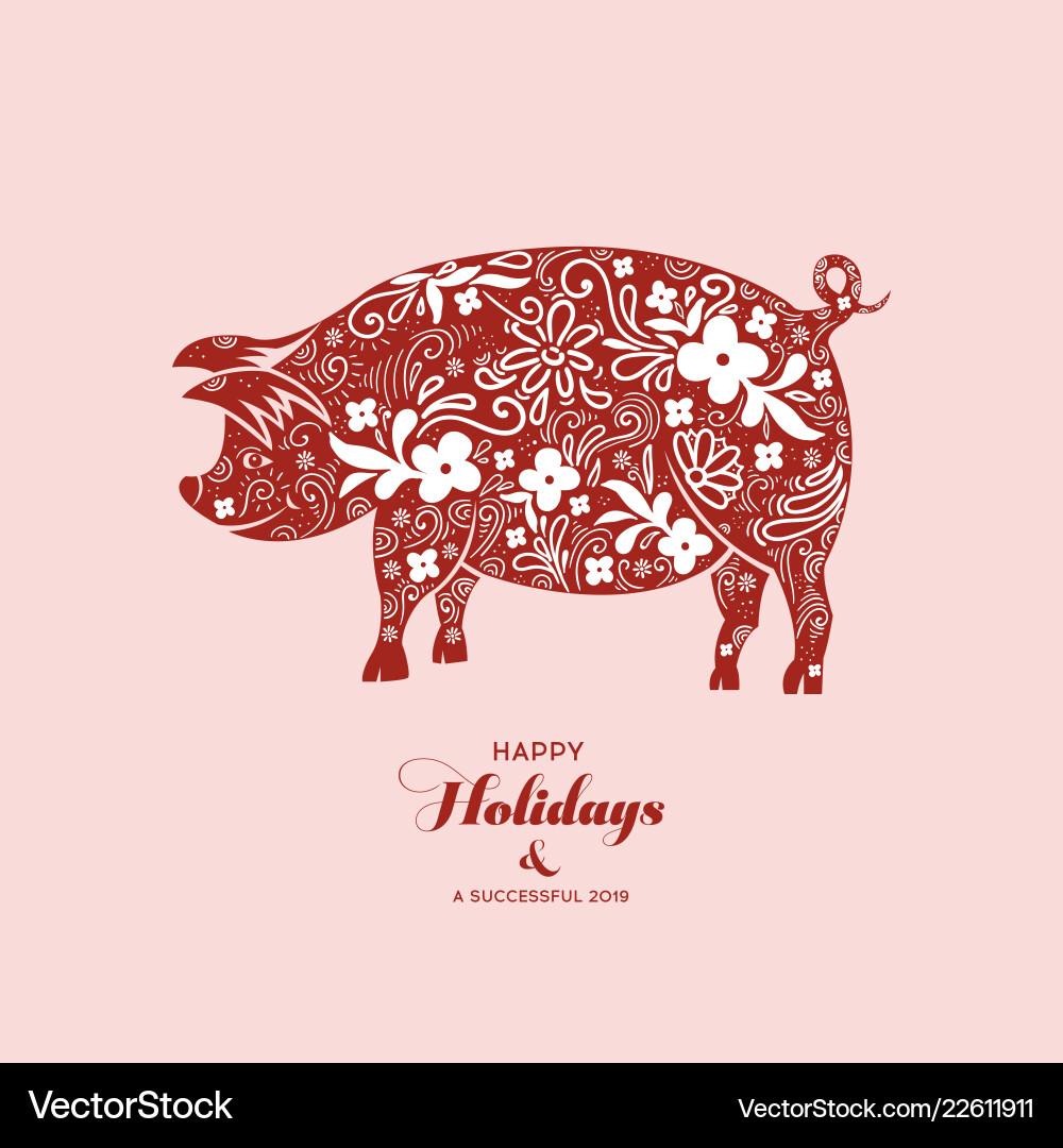 Chinese zodiac sign year of pig red paper cut Chinese zodiac sign year of pig red paper cut vector image