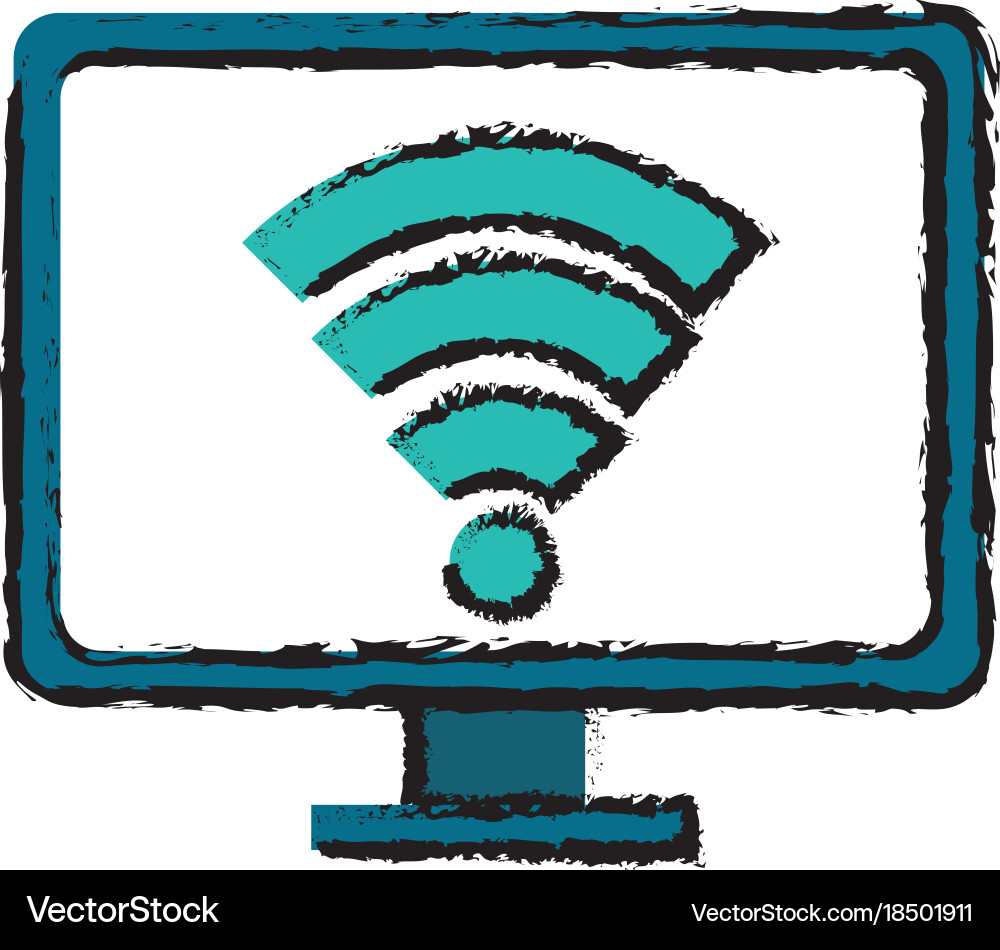 Computer display with wifi signal vector image