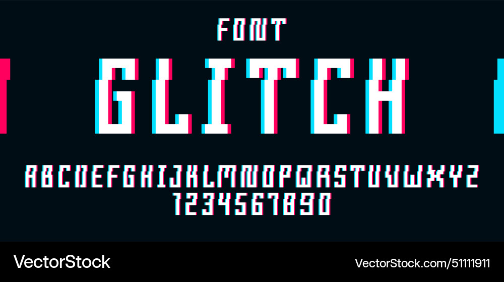 Glitch noisy geometric font in analog style vector image