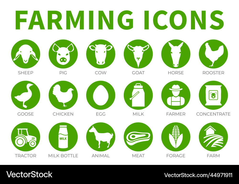 Green farming or farm icon set of sheep pig cow Vector Image