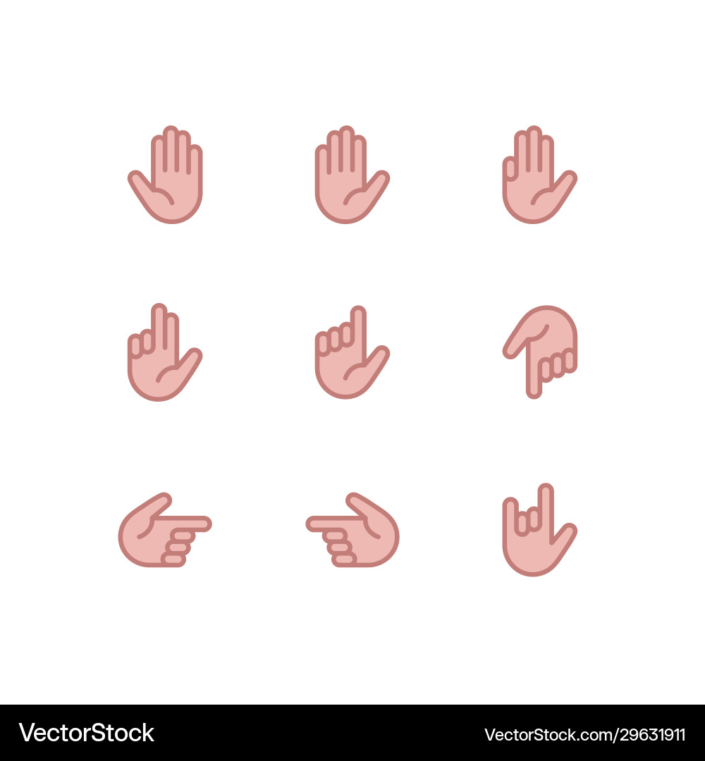 Hand gestures and sign language thin line icon set vector image