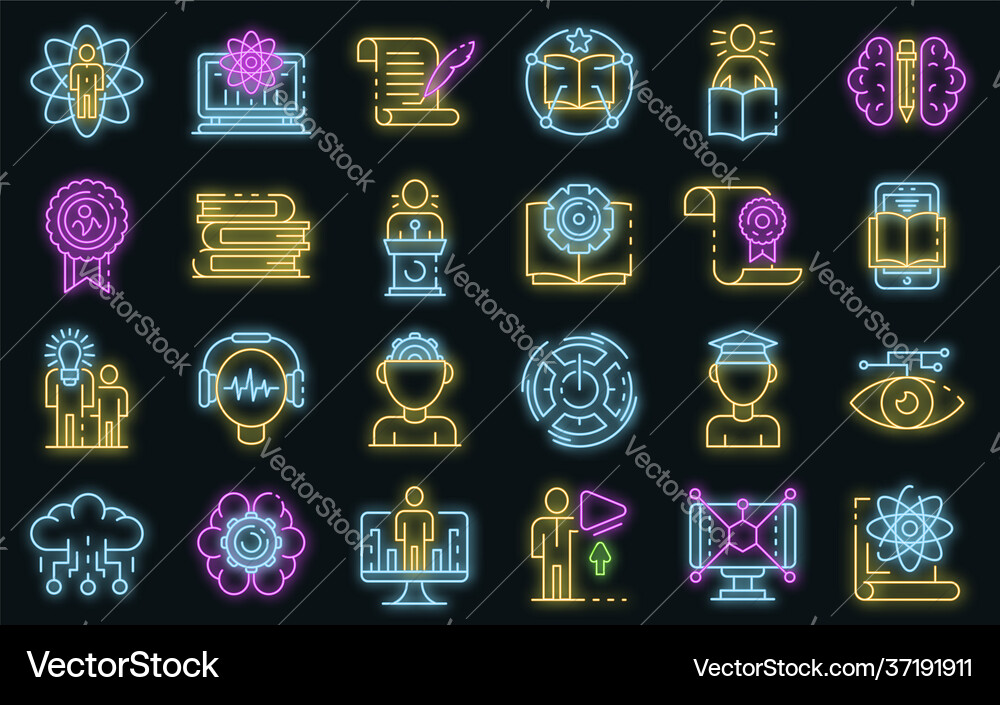 Interactive learning icons set neon Vector Image