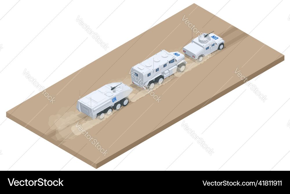 Isometric column of military equipment rides Isometric column of military equipment rides vector image