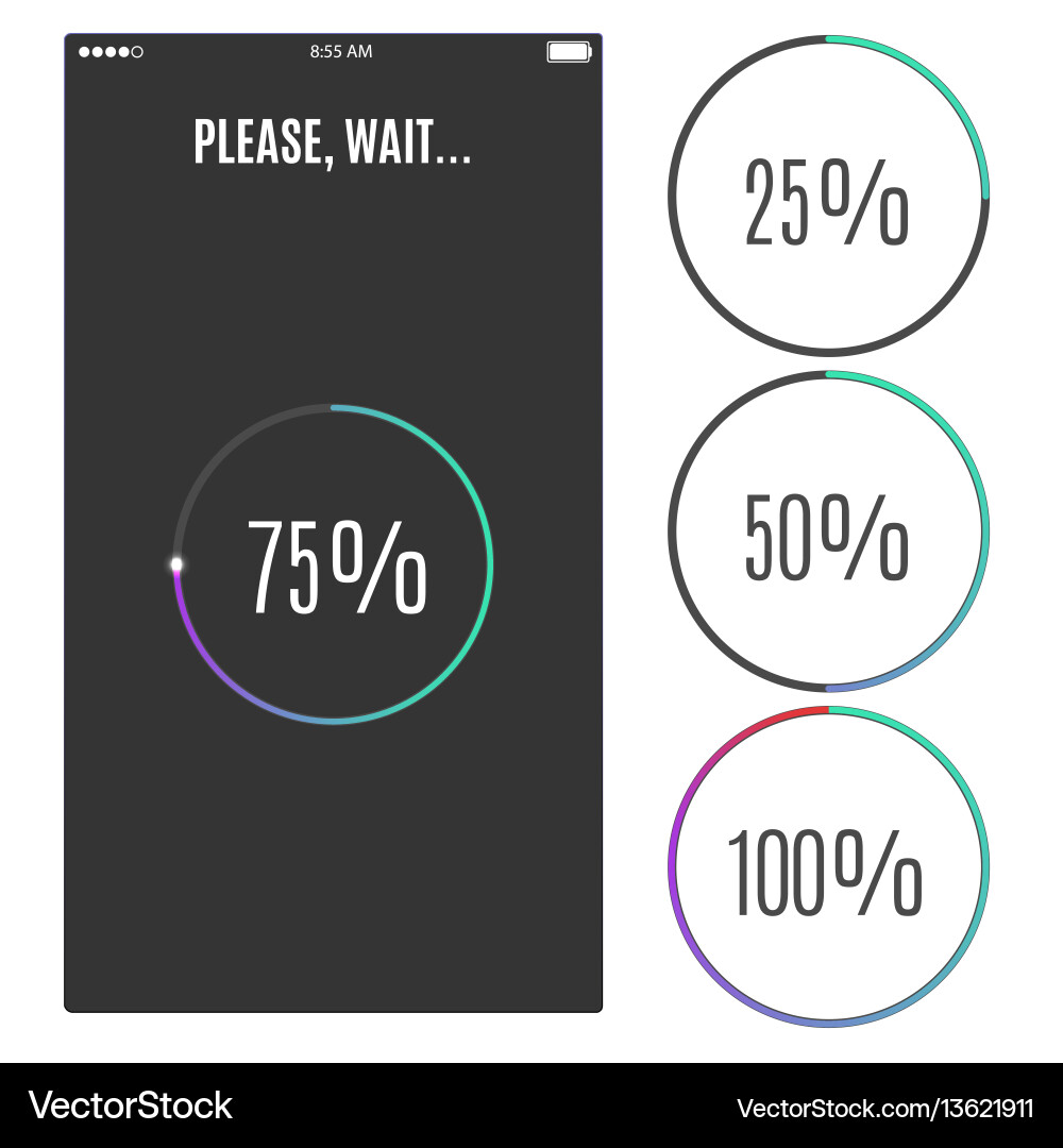 Phone screen with loading percentage marks icons vector image