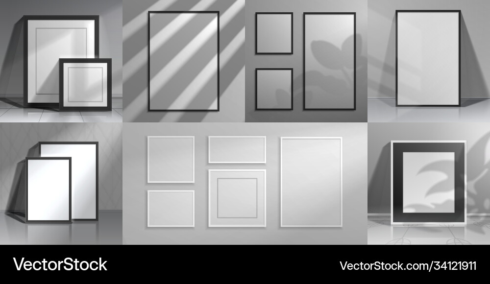 Realistic interior frames 3d mockups with shadow vector image