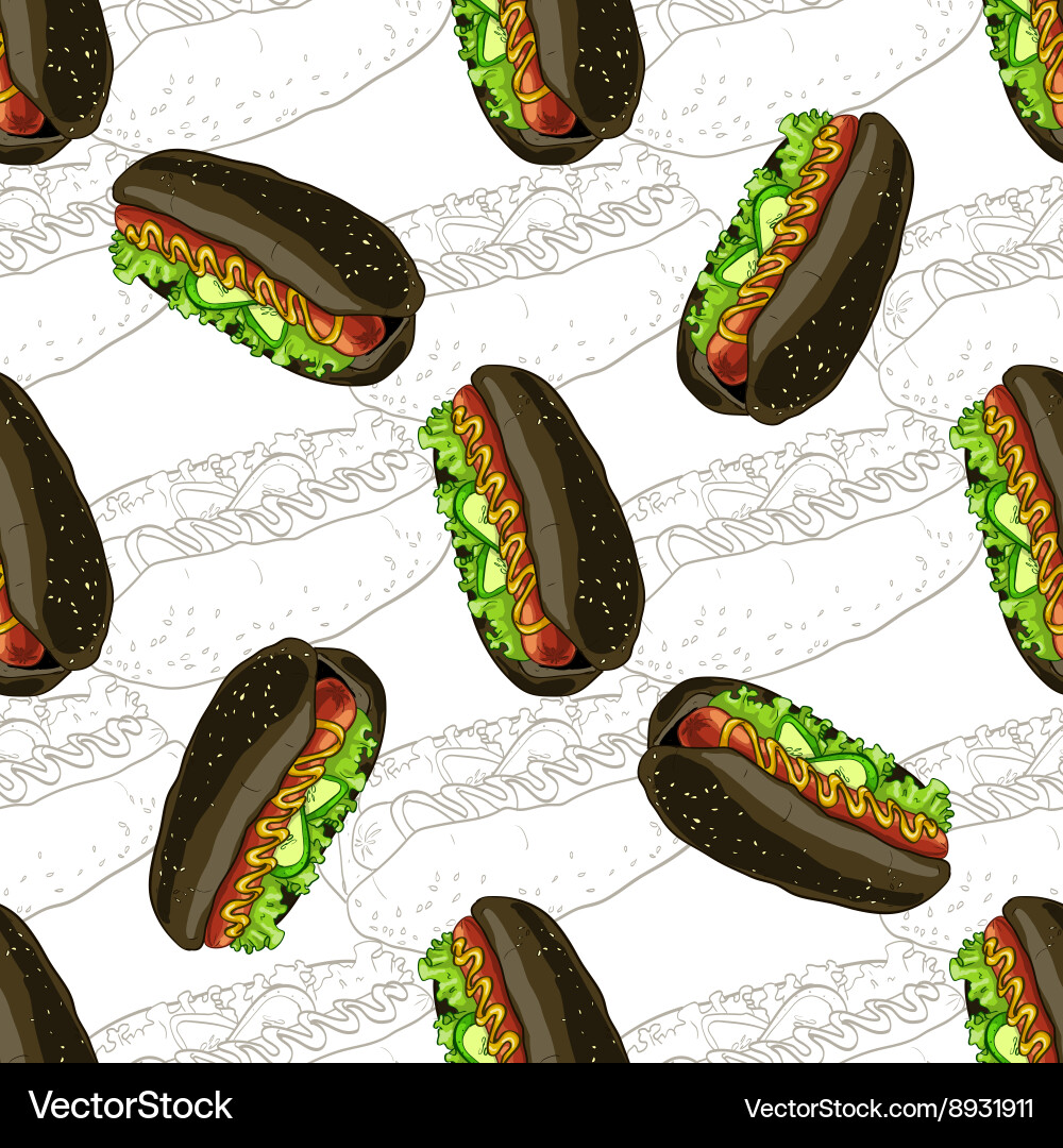 Seamless pattern hot dog scetch and color Vector Image