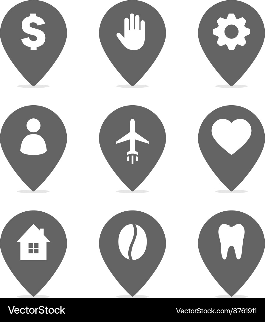 Set of the gray map point hand with pointer vector image