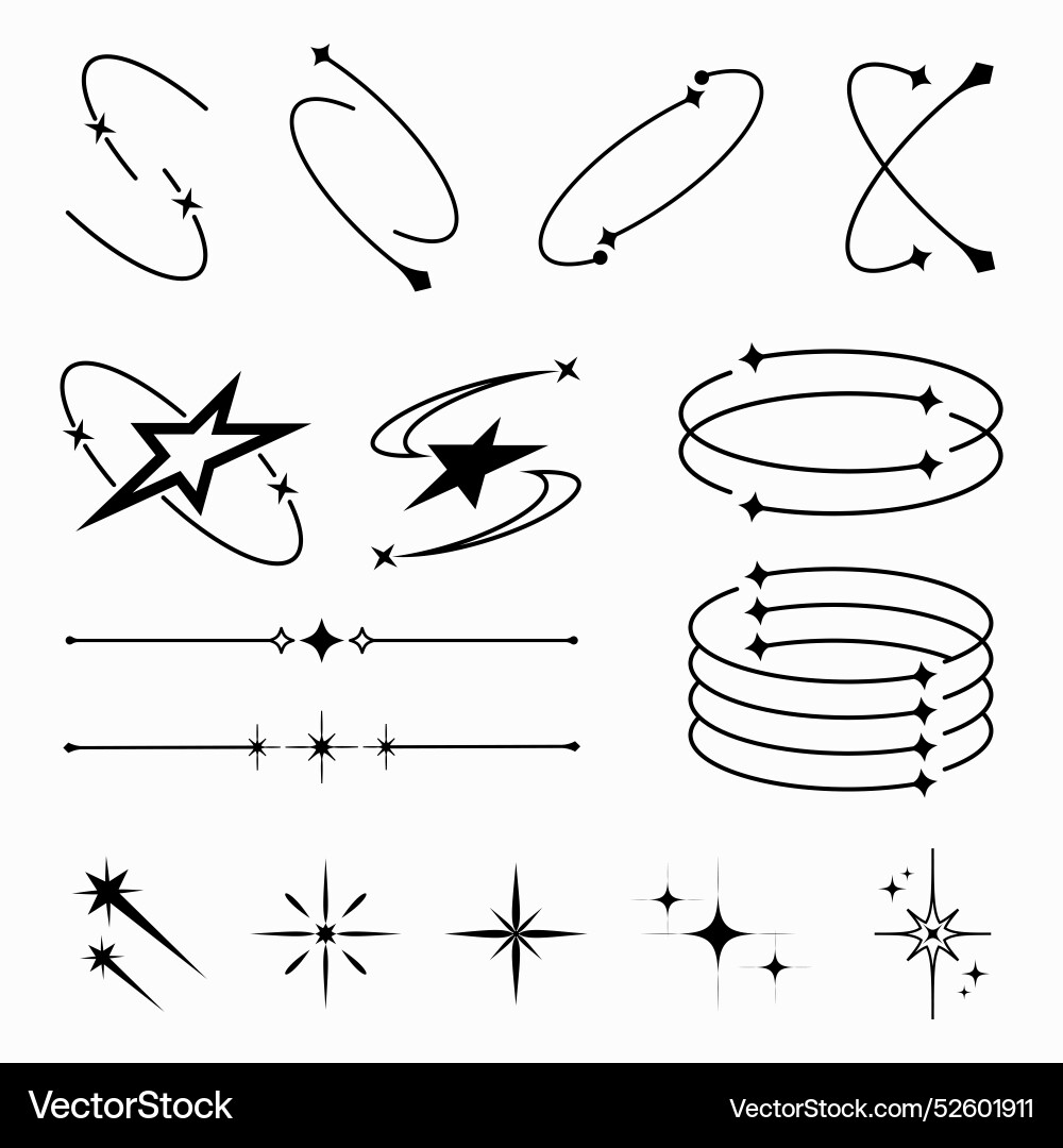 Set of y2k trendy design with lines sparkles vector image