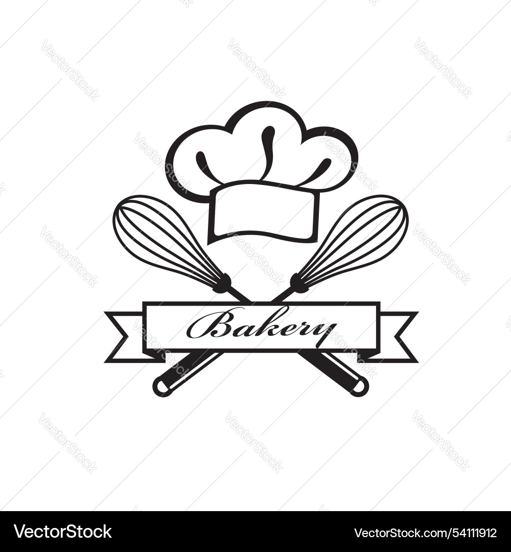 Bakery icon with mixing whisk and hat Bakery icon with mixing whisk and hat Vector Image