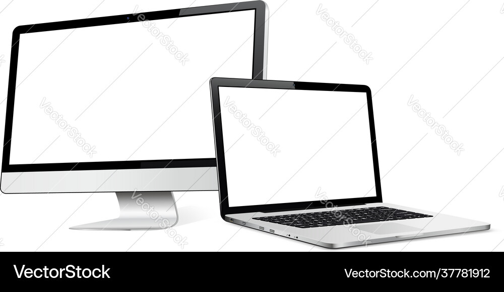 Computer display with laptop mock up Computer display with laptop mock up vector image