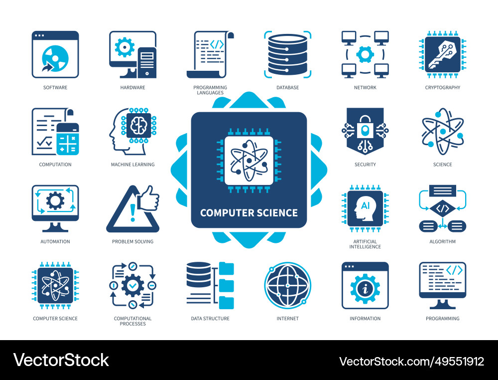 Computer science solid icon set Computer science solid icon set vector image
