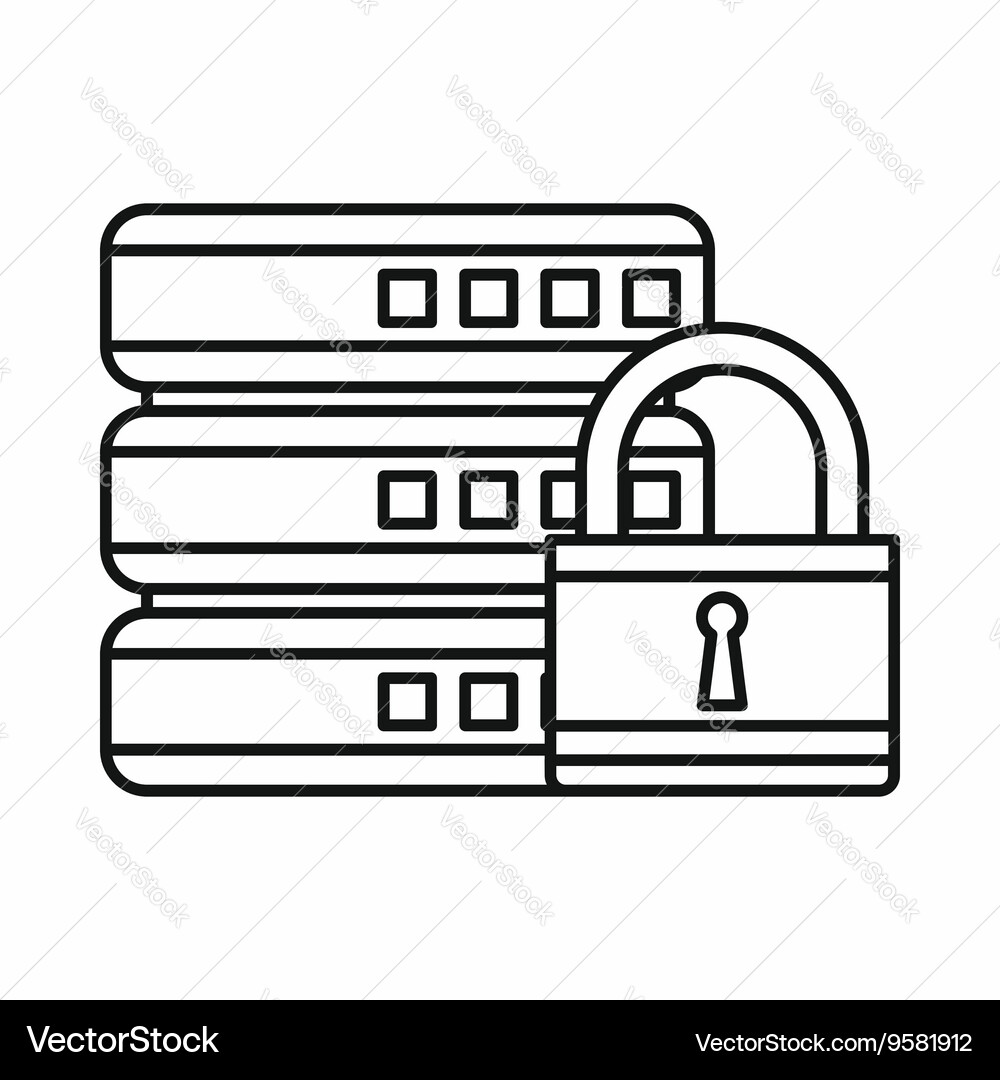 Database with padlock icon outline style Vector Image