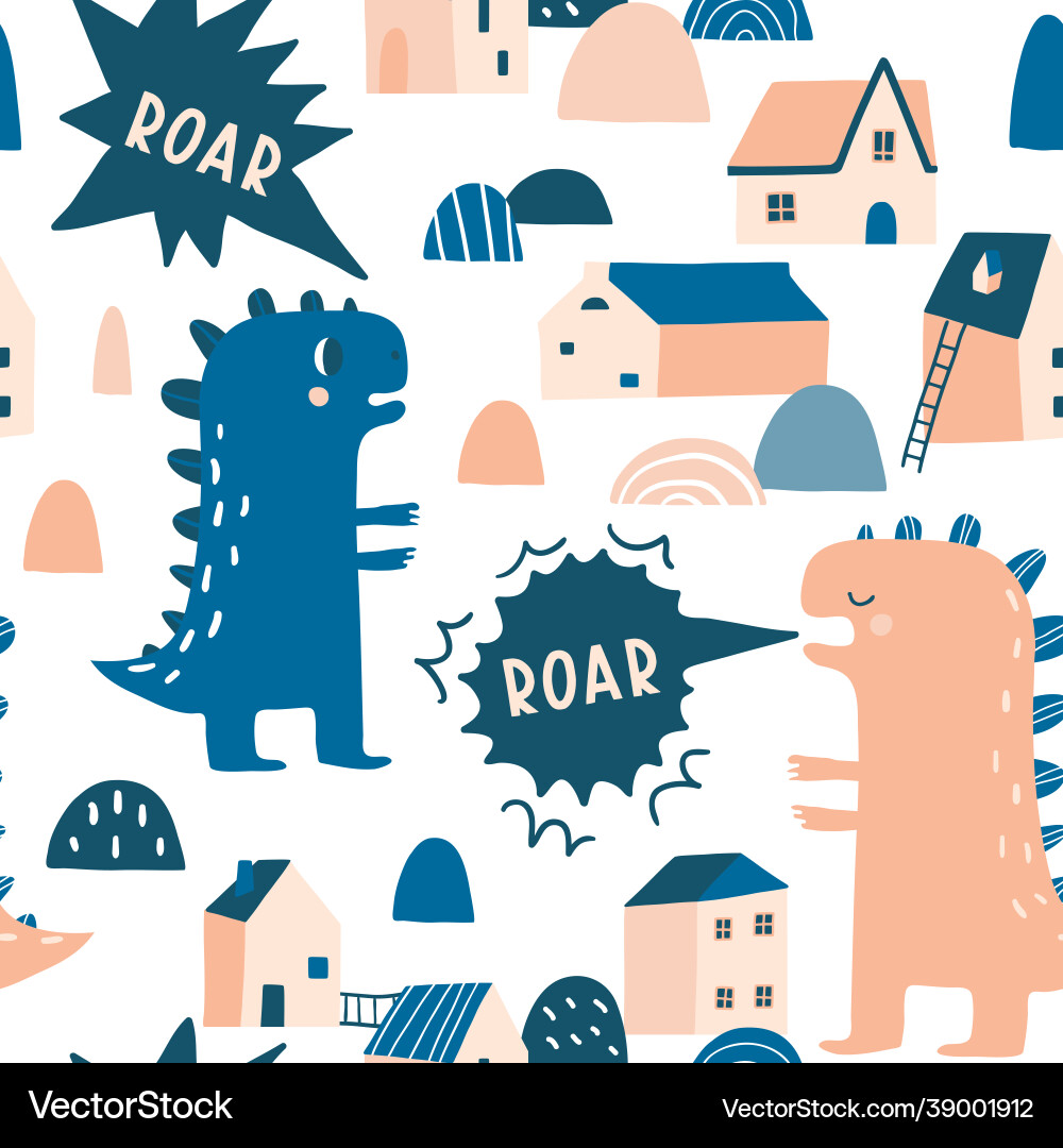 Dino roar seamless pattern Dino roar seamless pattern vector image