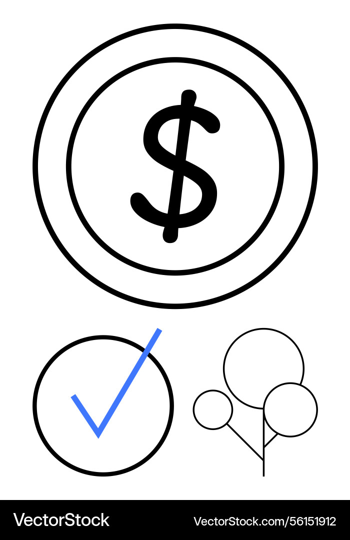 Dollar sign check mark and simple tree outline Vector Image