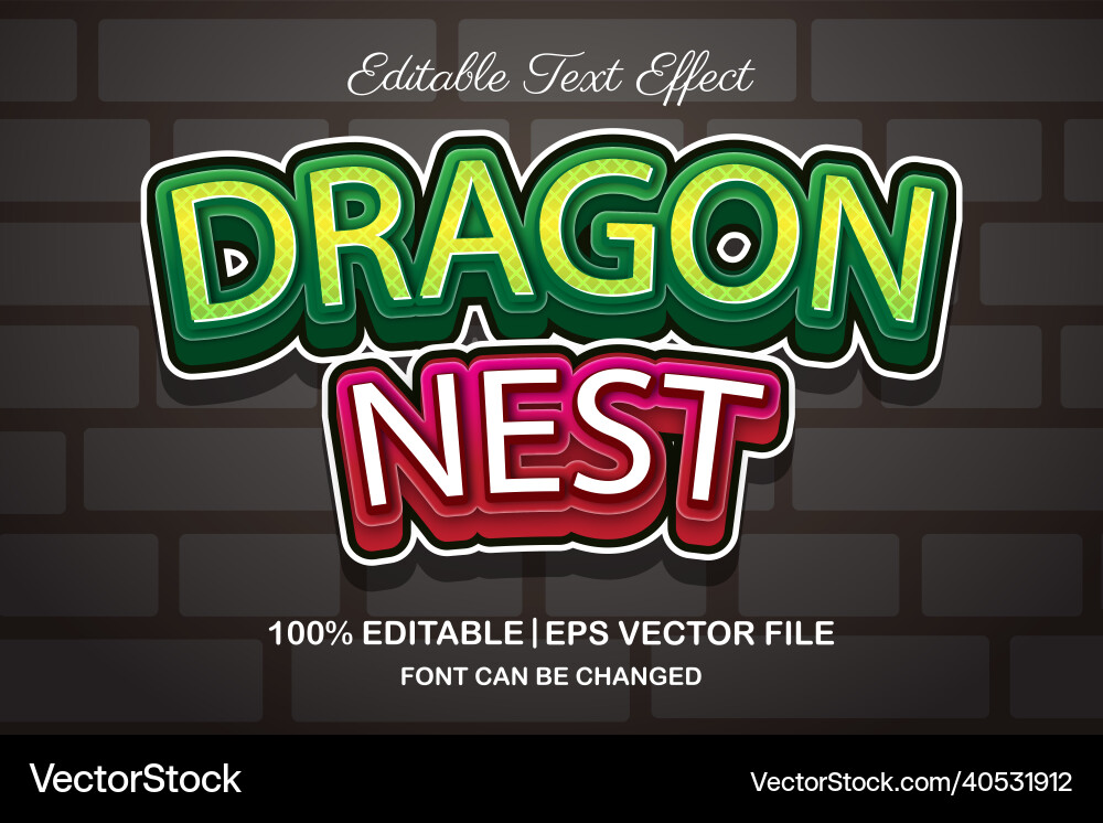 Dragon nest editable text effect 3d style Dragon nest editable text effect 3d style Vector Image
