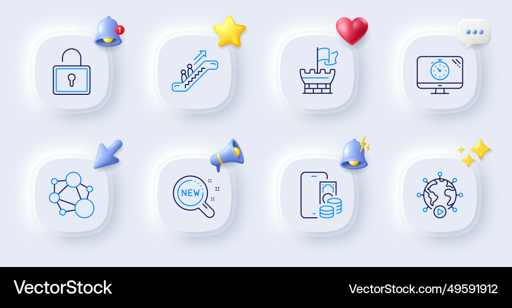 Lock seo timer and phone pay line icons for web Vector Image