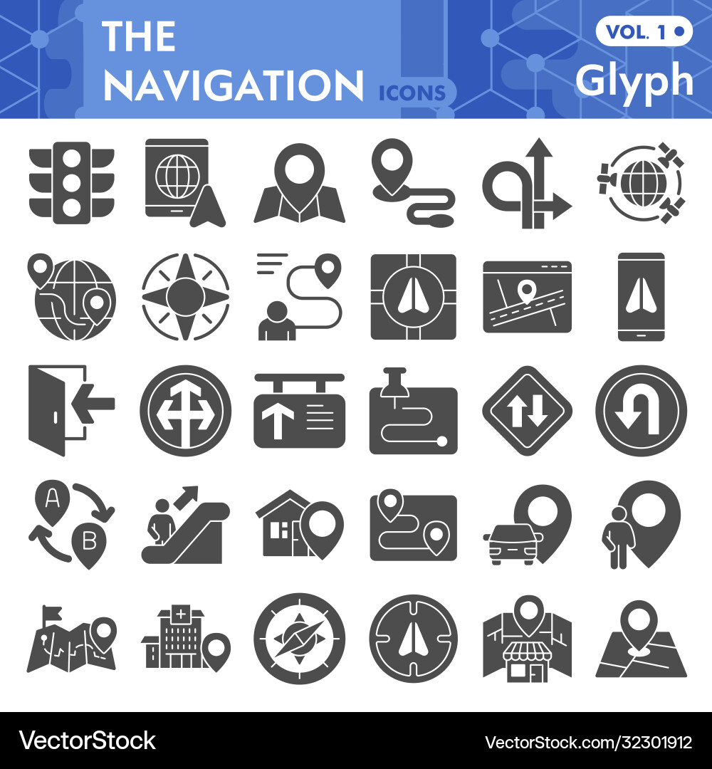 Navigation solid icon set direction symbols Navigation solid icon set direction symbols Vector Image