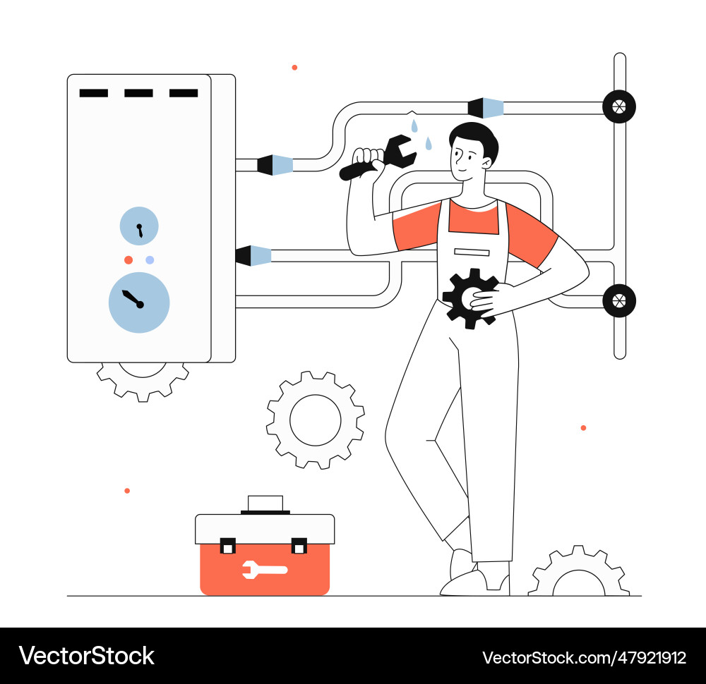 Plumber with instruments line concept Plumber with instruments line concept vector image