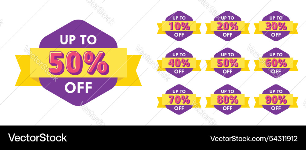 Sale tags set badges template up to 10 20 30 Sale tags set badges template up to 10 20 30 vector image