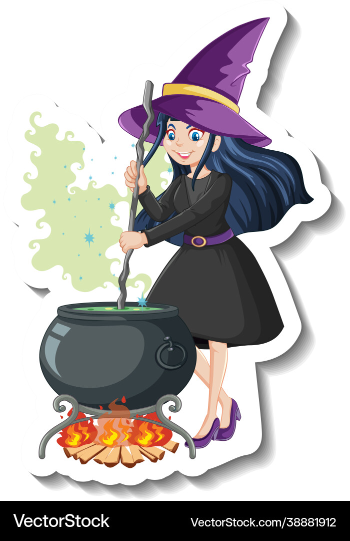 Schöne Hexe Cartoon Charakter Aufkleber Schöne Hexe Cartoon Charakter Aufkleber vektorbild