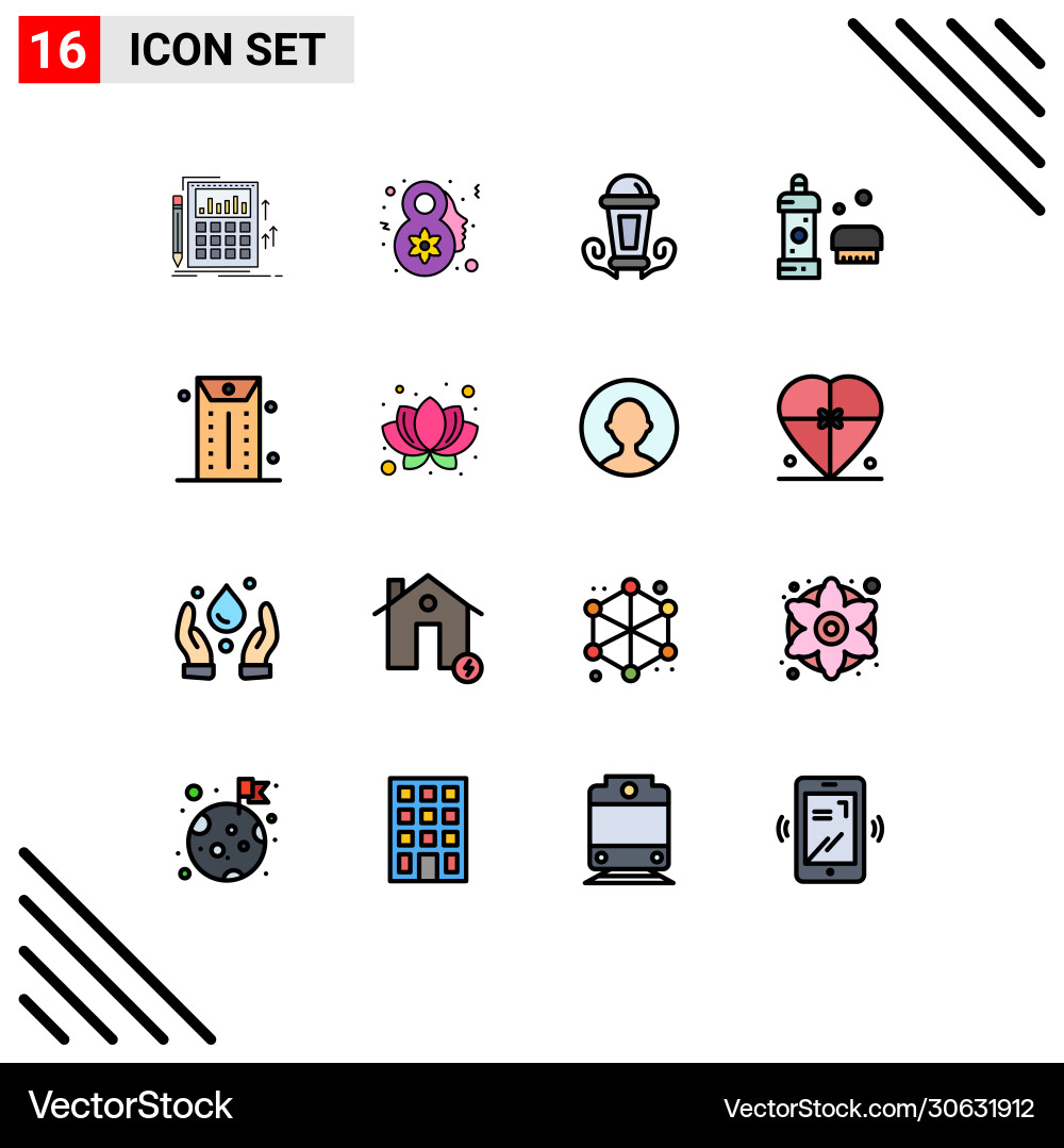 Set 16 flat color filled lines on grid Vector Image