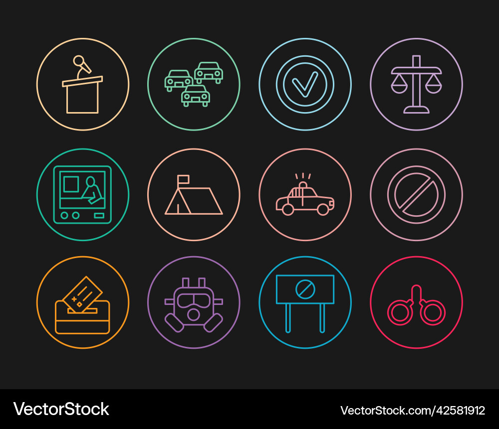 Set line handcuffs ban check mark in round Vector Image