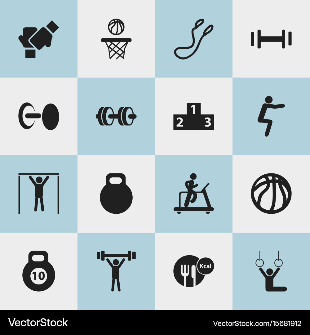 Set of 16 editable exercise icons includes Vector Image