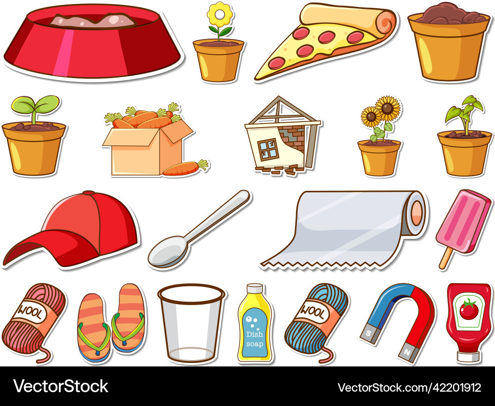 Sticker set of mixed daily objects vector image
