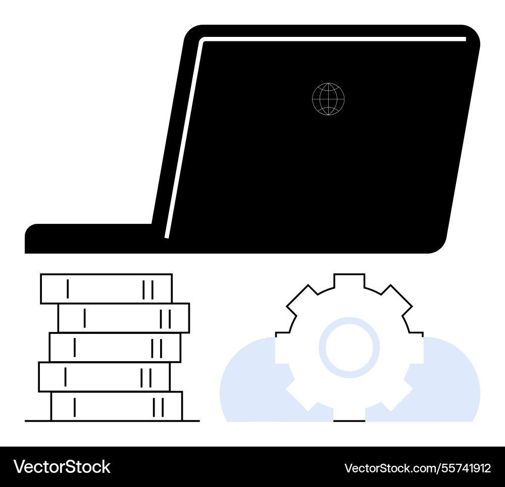 Technology integration with laptop database Technology integration with laptop database vector image