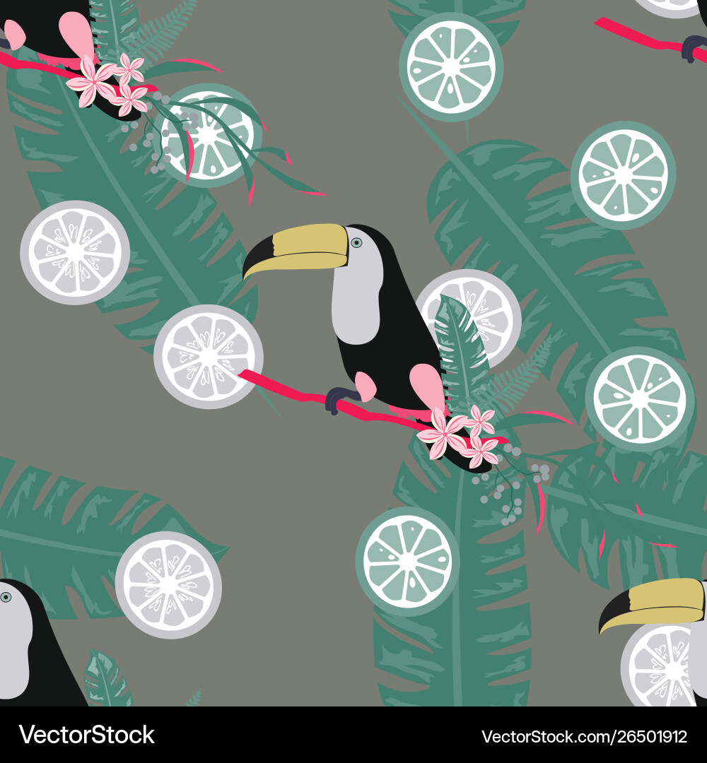 Tropical seamless pattern with toucan Tropical seamless pattern with toucan vector image