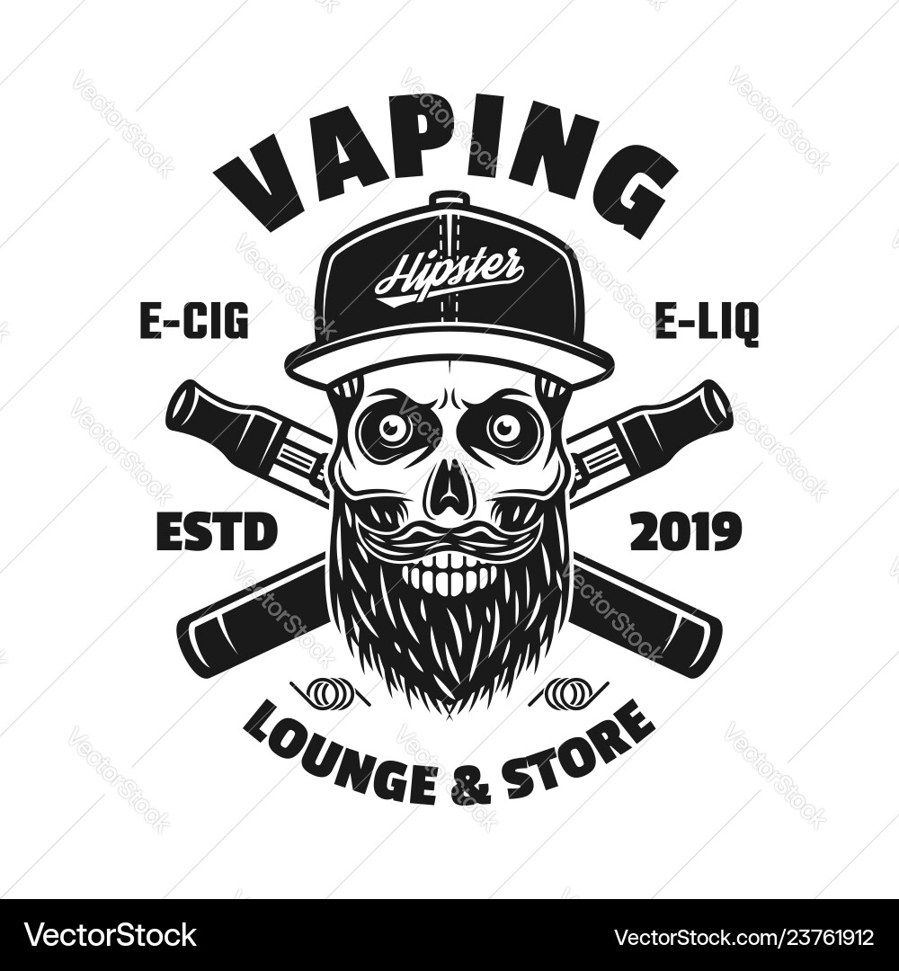 Vaping emblem with bearded skull in cap Vaping emblem with bearded skull in cap vector image