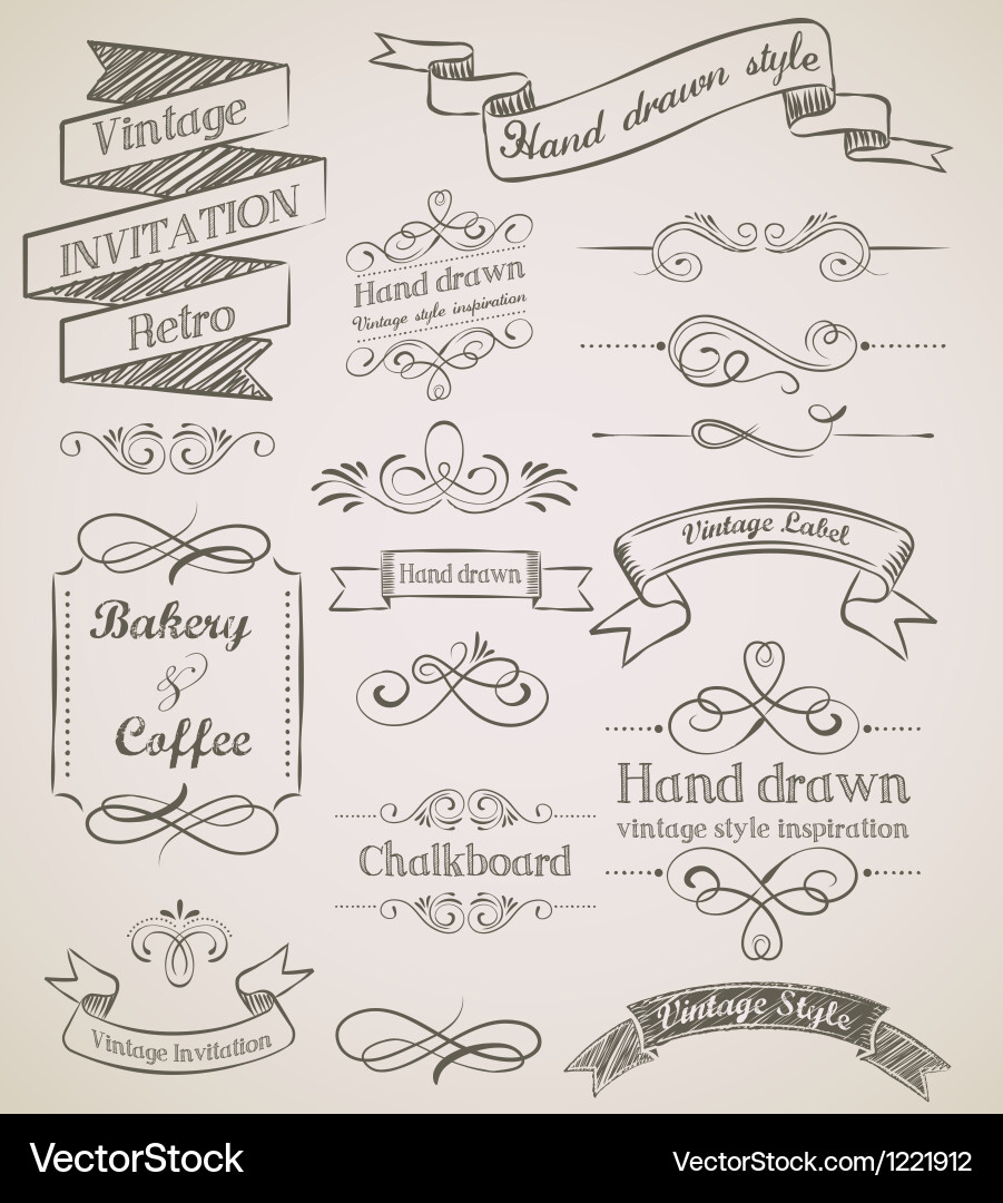 Vintage Hand Drawn Elements Royalty Free Vector Image