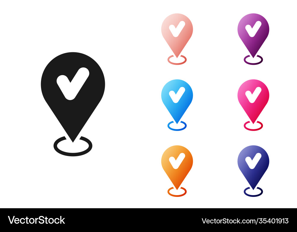 Black map pin with check mark icon isolated Black map pin with check mark icon isolated Vector Image