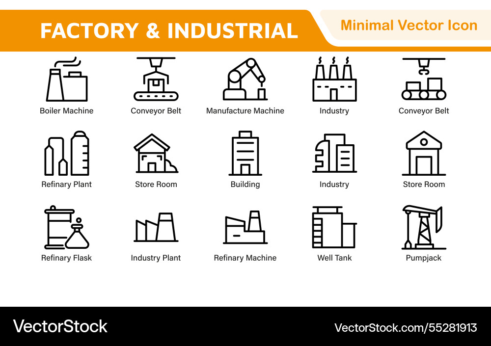 Factory icon set a dynamic collection of icons Factory icon set a dynamic collection of icons Vector Image