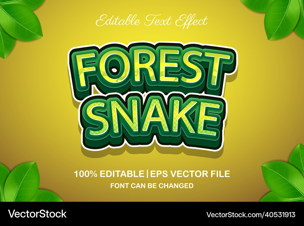 Forest snake editable text effect 3d style Forest snake editable text effect 3d style Vector Image