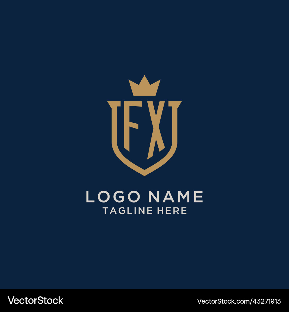 Fx initial shield crown logo Royalty Free Vector Image