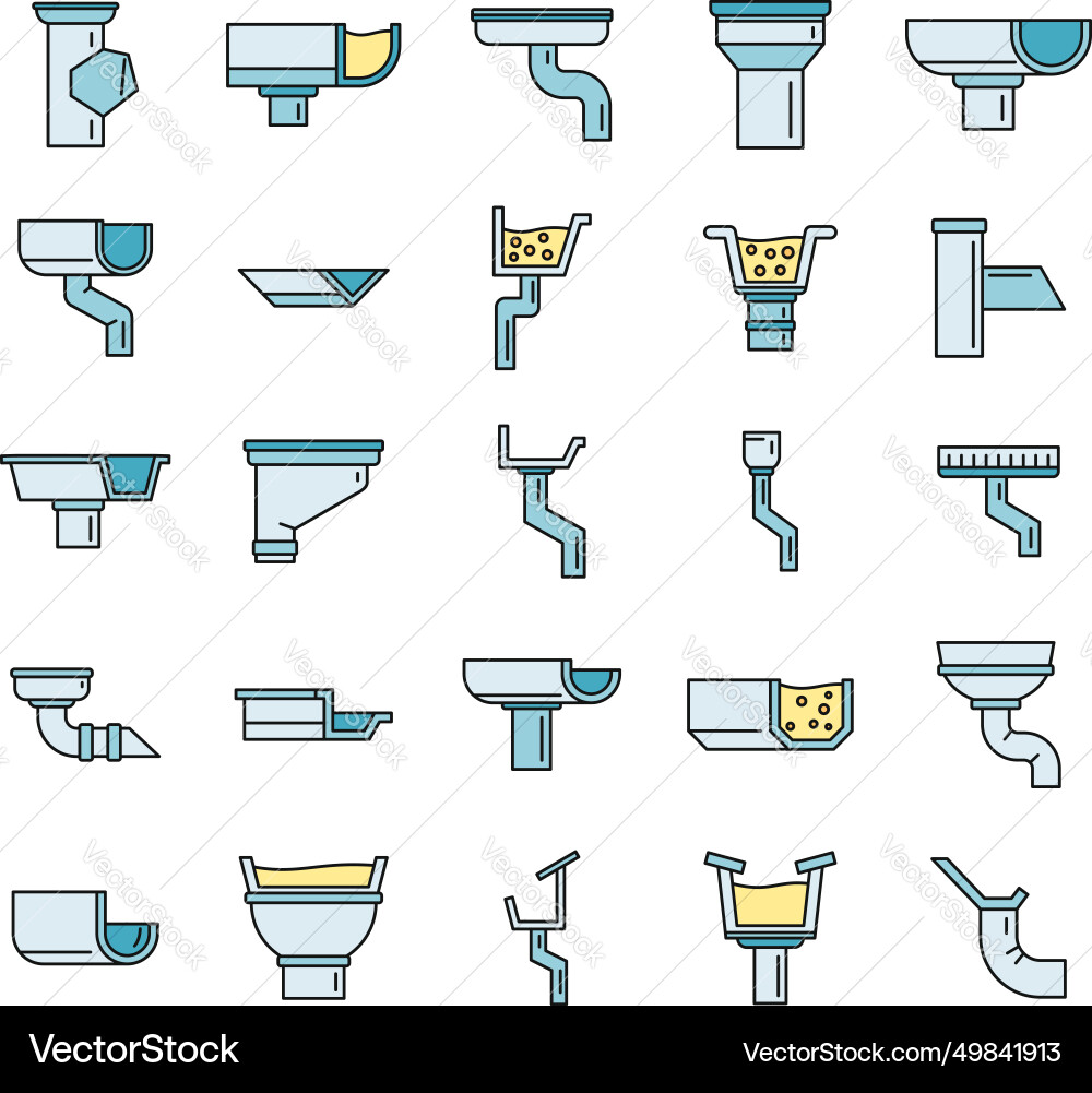 Gutter drain icons set color vector image