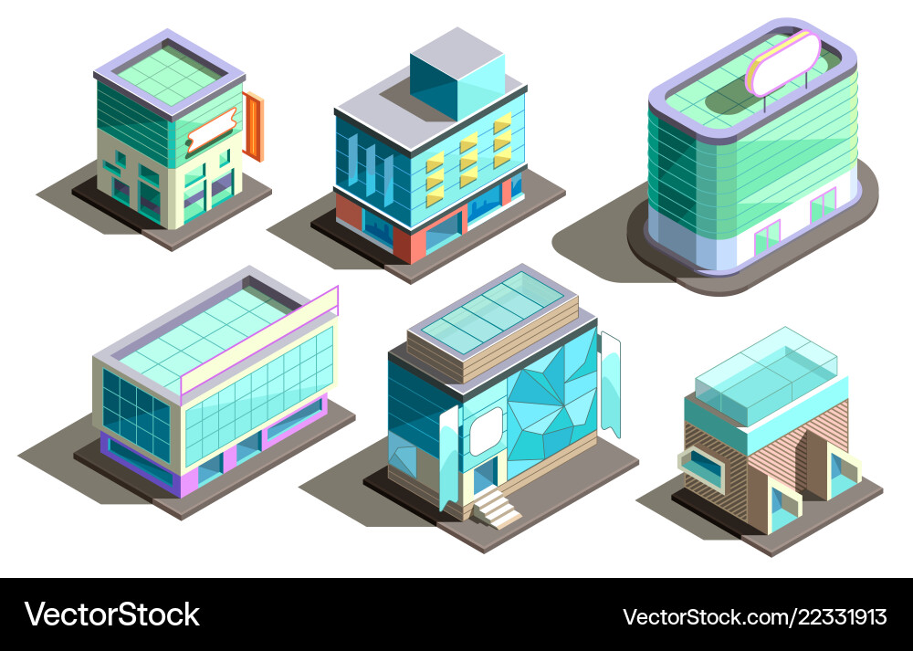 Isometric modern buildings cartoon Isometric modern buildings cartoon vector image