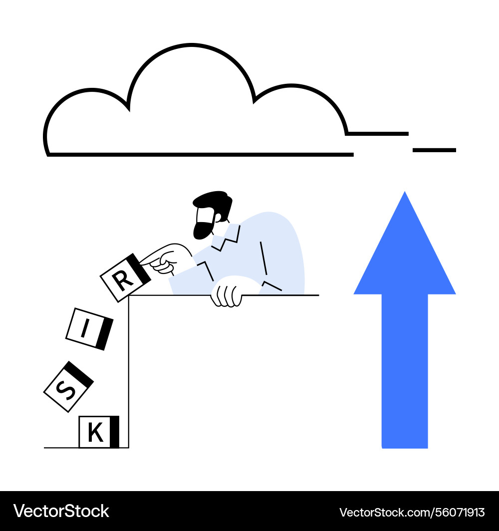 Man preventing falling risk blocks near cloud Man preventing falling risk blocks near cloud vector image