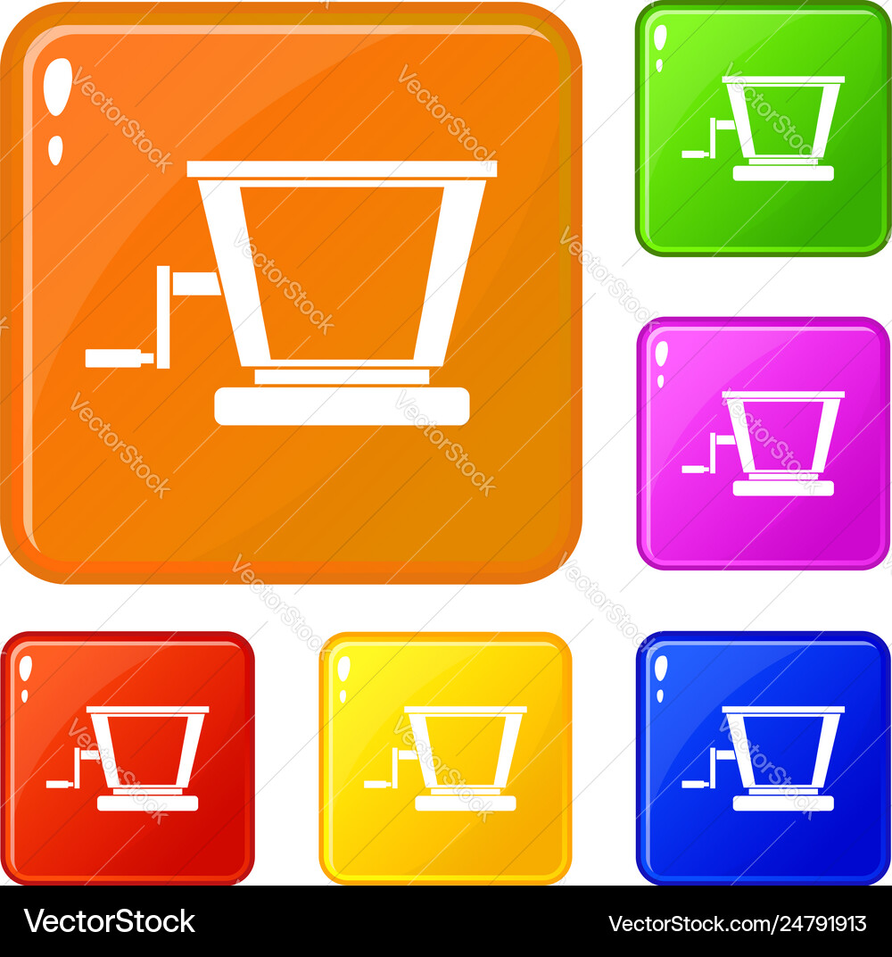 Old grape juicer icons set color Old grape juicer icons set color vector image