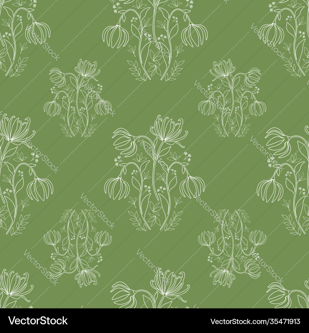 Seamless block print pattern with lineart ylang Seamless block print pattern with lineart ylang vector image
