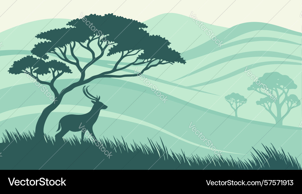 Stylized deer silhouette in african savanna Vector Image