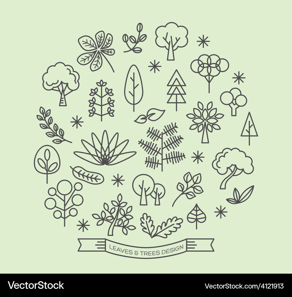 Tree and Leaf Linear Icons vector image