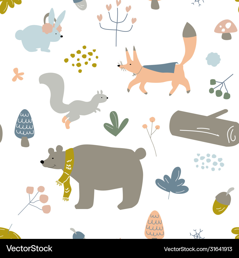 Winter Forest Animals Pattern Vector Image