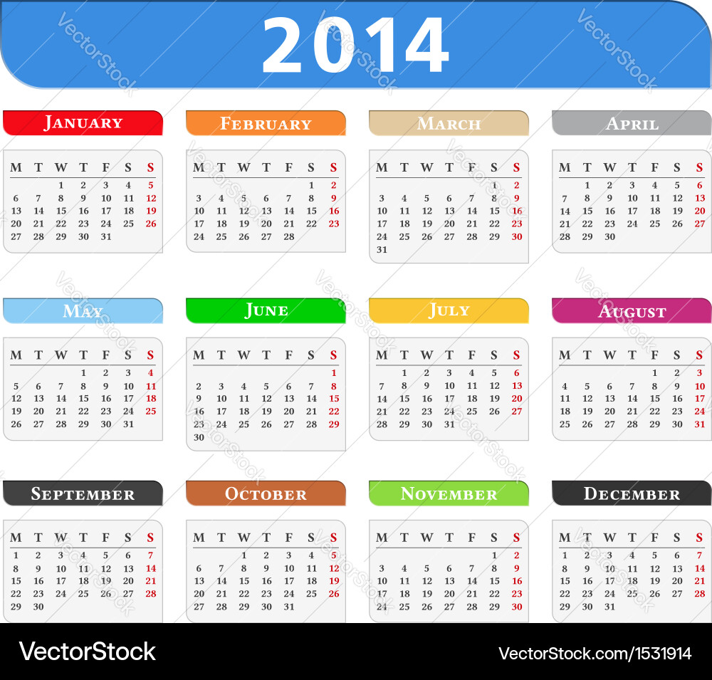 2014 calendar Royalty Free Vector Image - VectorStock