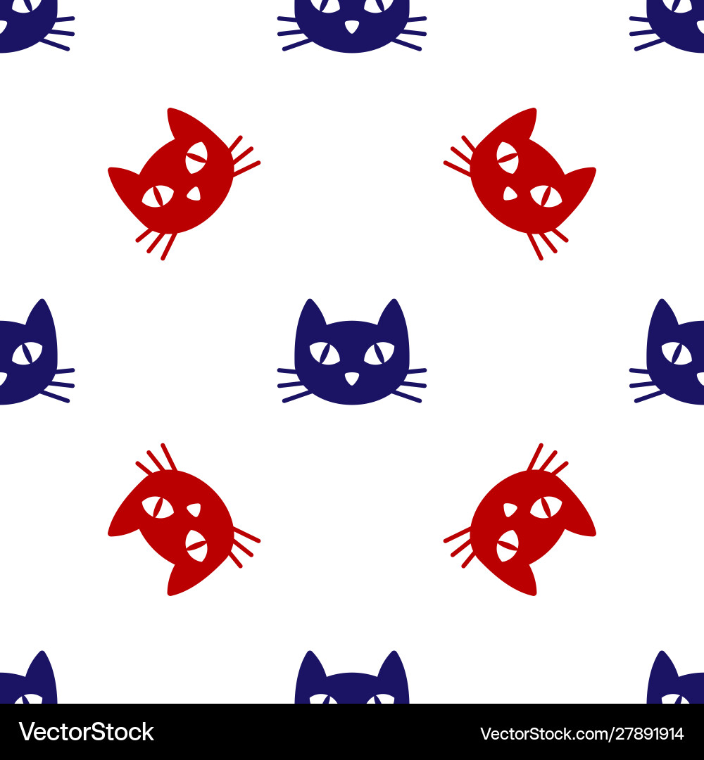Blue and red cat icon isolated seamless pattern Vector Image