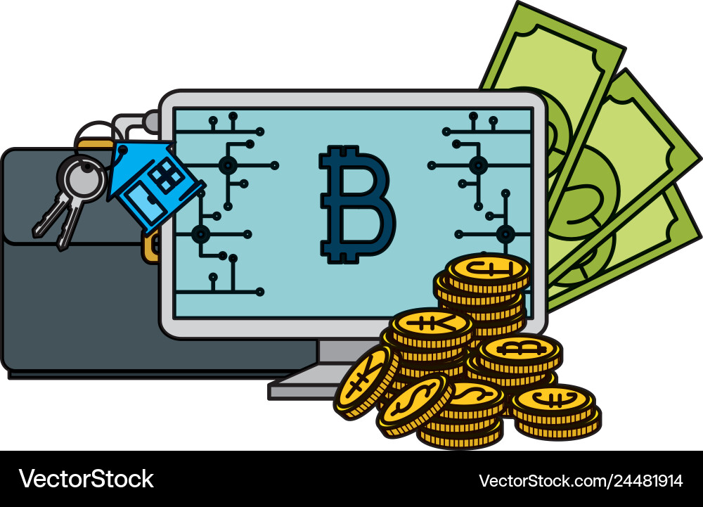 Computer desktop with bitcoin Computer desktop with bitcoin vector image