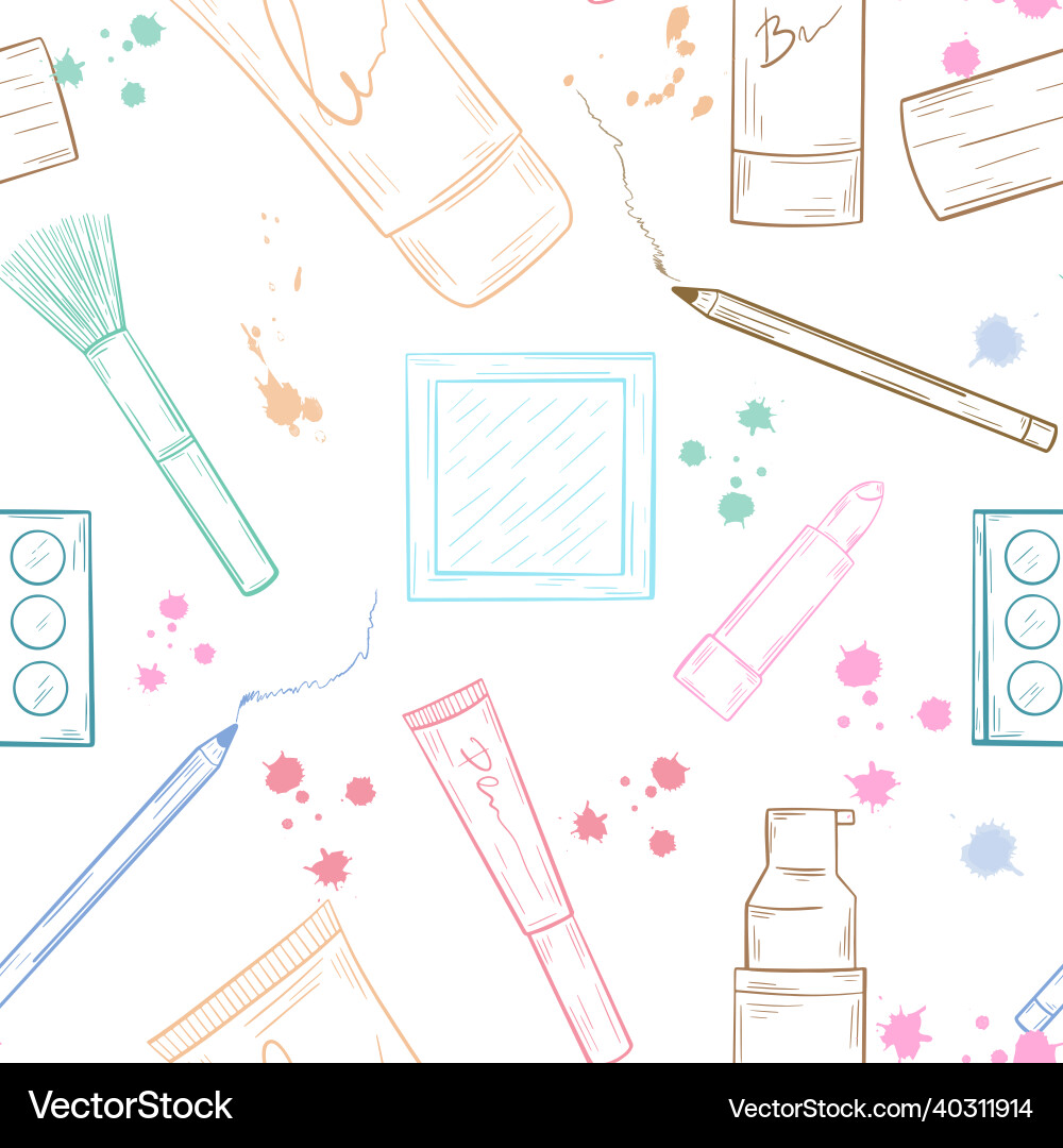 Cosmetics seamless pattern background with items Cosmetics seamless pattern background with items Vector Image