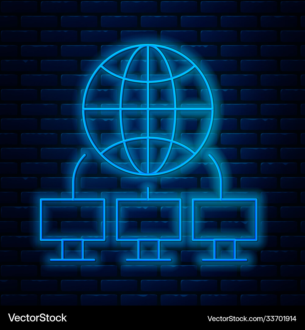 Glowing neon line computer network icon isolated Glowing neon line computer network icon isolated vector image