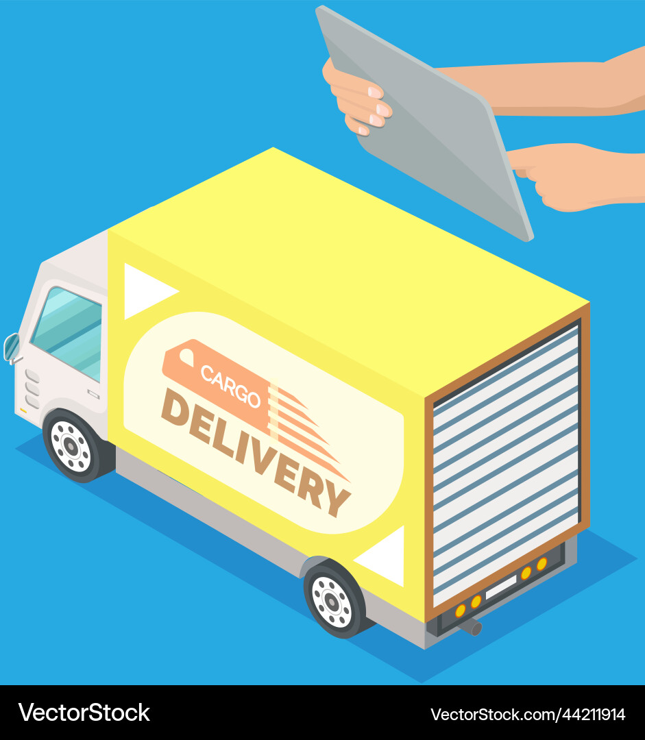 Operator controls delivery truck route using Operator controls delivery truck route using vector image